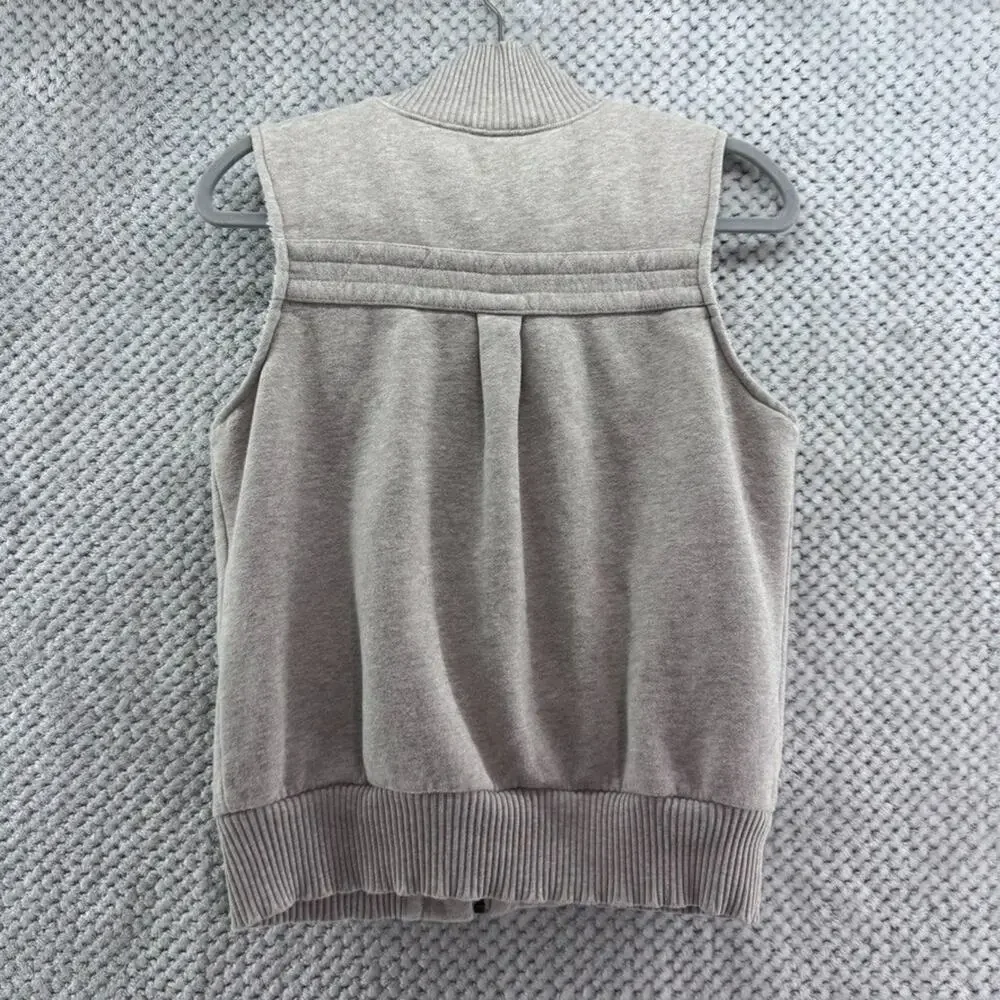 Old Navy Vest Womens M Beige Cotton Fleece Lining Y2K Toggle Buttons Zip Front